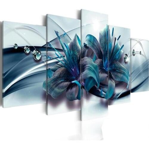 5 pcs,lily blue diamond mosaic full square round flower picture of rhinestones mosaic 5d diamond painting embroidery home decor