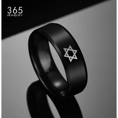 8MM Wide Titanium Steel Engraved Star Logo Simple Ring Black Color Charm Men Signet Ring Drop Shipping