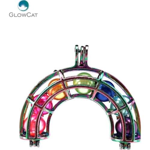 C408 5pcs/lot COLORS Multicolor Big 36mm Rainbow Cage Pendant Locket Fairytale Party Essential Oil Diffuser