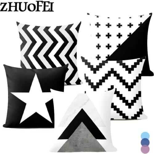 Nordic style black and white cushion cover 100% Polyester geometric peach skin pillowcase Home decoration pillow cover 18inX18in