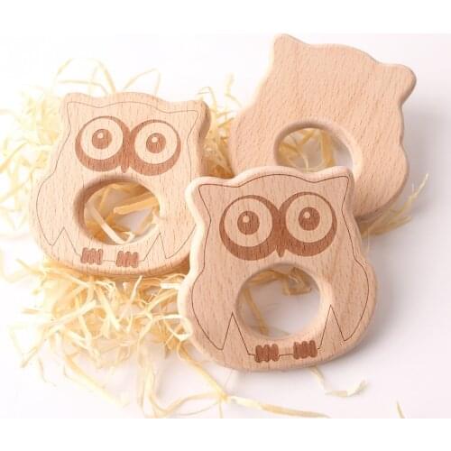 Mamihome Wooden Teether 5pc Baby Pacifier Clip Chain Pendant Owl Dog Shape Nursing Bracelets Necklace Beech Rodent Toys BPA Free