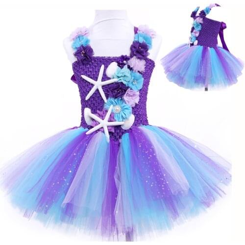 Flower Girls Mermaid Tutu Dress Princess Birthday Party Dresses For Girls Starfish Halloween Cosplay Kids Mermaid Costume 1-12Y