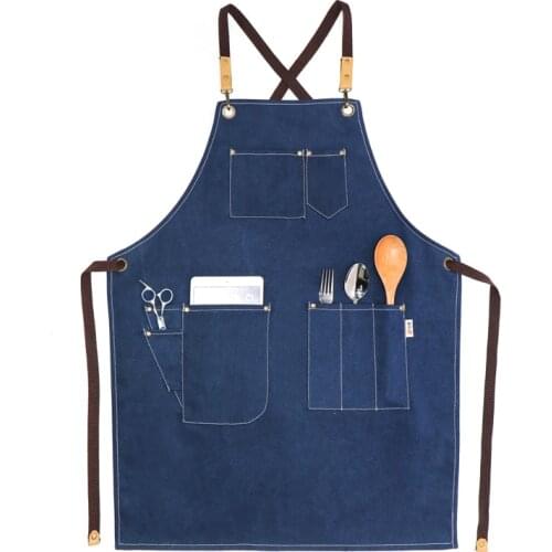 Washed Canvas Apron For Woman hairdresser Work Aprons Men Chef Cafe Shop BBQ Baking Restaurant Pinafore Bib Barber Apron