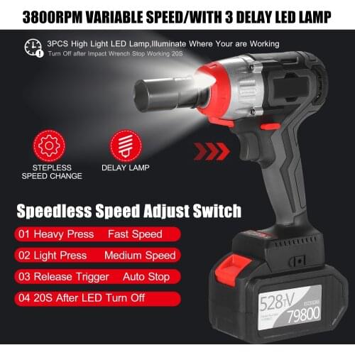 Electric Cordless Impact Wrench 380Nm Torque Brushless Wrench Motor Power Tool 1/2 and 1/4 In Electric Screwdriver Impact Kit
