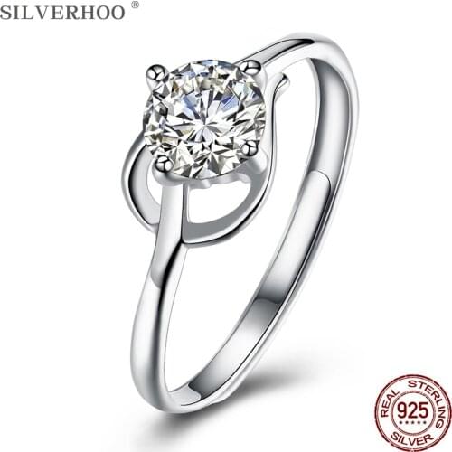 SILVERHOO 925 Sterling Silver Rings For Women With Zircon Adjustable Romantic Ring Party Fine Simple Gift Jewelry New Arrival