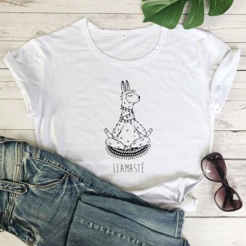 Llamaste 100% Cotton T-shirt Cute Llama Graphic Tee Shirt Top Funny Womens Yoga Meditation Tshirt Camiseta