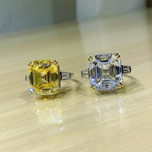 Valuable Emerald Cut 10ct Topaz Diamond Ring 100% Original 925 sterling silver Engagement Wedding band Rings for Women Jewelry