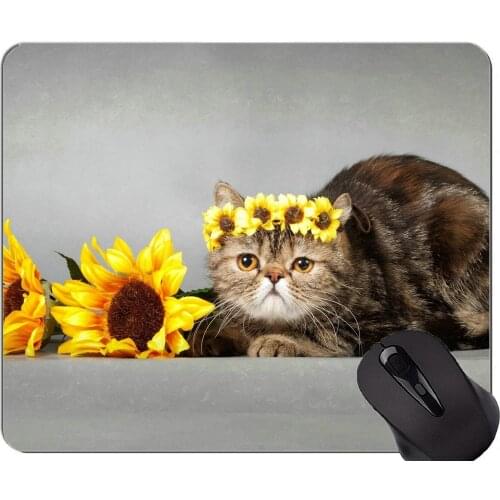 Mouse Pad with Stitched Edge,Pet sunflower cat Non-Slip Rubber Base Mousepad