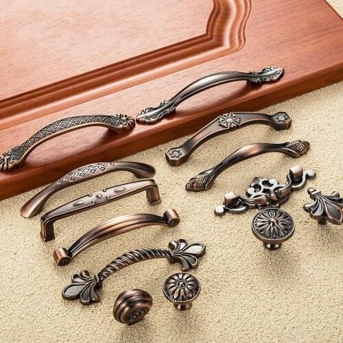 Red Bronze Handle Kitchen Door Knob Cabinet Drawer Closet Antique Shabby Chic Handles Dresser Knobs Furniture pulls