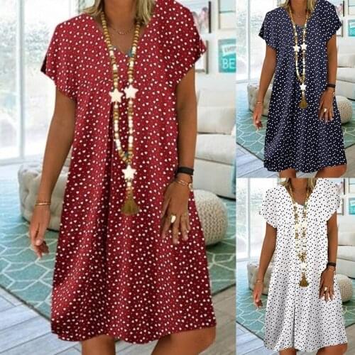 Polka Dots Print Summer Dress Women Plus Size V-neck Vintage Party Dress Female Short Sleeve Loose A-Line Dresses Vestidos