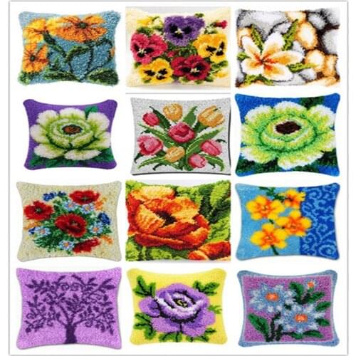 Cushion Latch Hook Kit Pillow Mat DIY Craft Flower 42CM by 42CM Cross Stitch Needlework Crocheting Cushion Embroidery