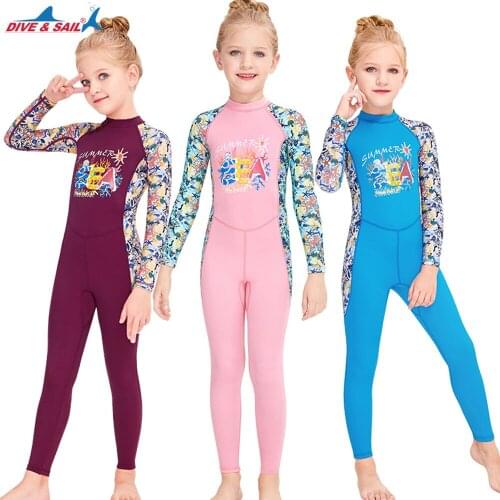New childrens swimsuit one-piece swimsuit long-sleeved sunscreen quick-drying swimsuit girl outdoor snorkeling hot spring swims