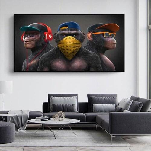 Canvas Poster 3 Monkeys Poster Cool Graffiti Street Art Canvas Painting Wall Art for Living Room Home Decor Posters and Prints