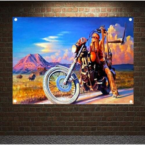 Sexy girl motorcycle rider Posters Wall Sticker Canvas Painting Banners Flags Flip Chart Bar Cafe Home Decoration Wall Hanging