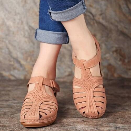 Hot Woman Summer Leather Vintage Sandals Buckle Casual Sewing Women Shoes Female Ladies Platform Retro Sandals Dropshipping