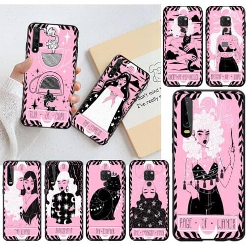 Pink Tarot Moon Cat Phone Case for Huawei P40 P30 P20 lite Pro Mate 30 20 Pro P Smart 2020 prime