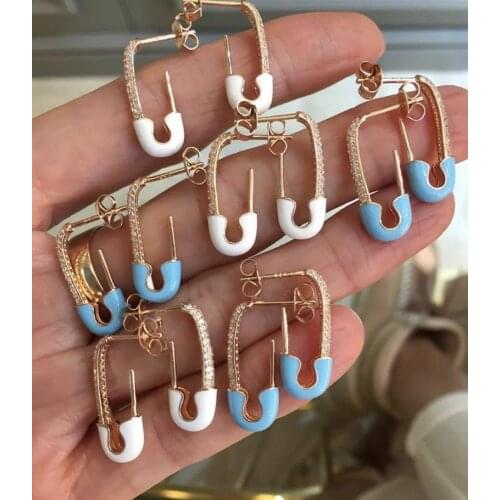 Gold Color Safety Pin Earring For Women Girl 2021 New Fashion Colorful Neon Enamel Jewelry