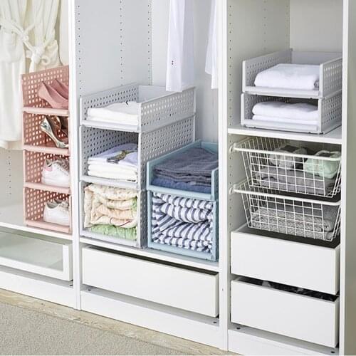 Stackable Sliding Clothing Storage Basket For Wardrobe Clothes Storage Rack Kitchen Fridge Organizer Sundries Shelves