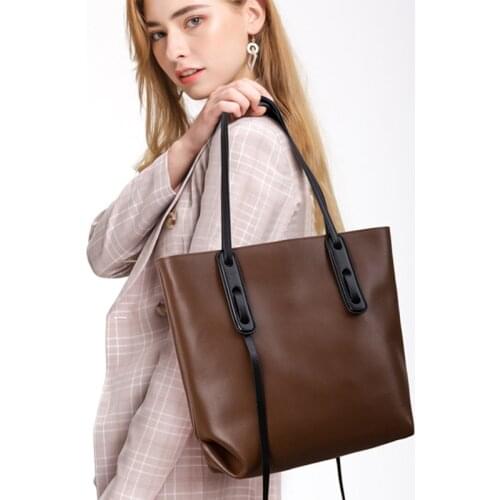 Real Leather Women Fashion Shoulder Bag Simple Style Genuine Leather Travel Tote Bag Big Capacity