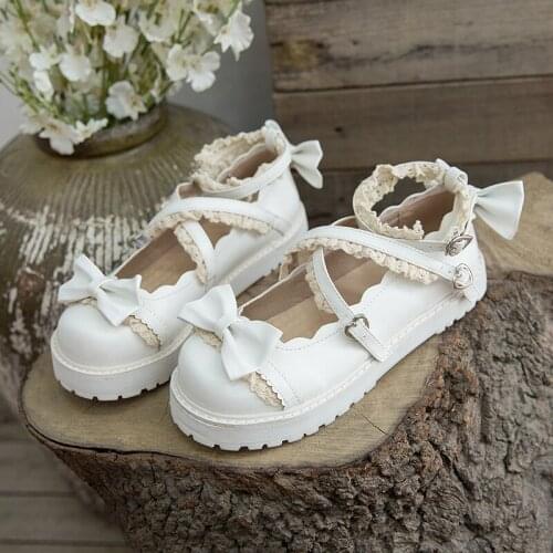 Sweet Japanese lace round head small lolita shoes female soft sister cute bow Harajuku style lolita platform shoes