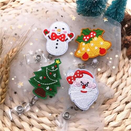 1PCS New Cute Christmas tree & Santa Claus bell Retractable Pull Badge Reel Students ID Lanyard Name Tag Card Badge Holder Reels