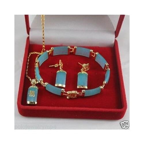 Jewelry Blue jade pendant necklace bracelet earrings Set watch wholesale Quartz jade CZ crystal