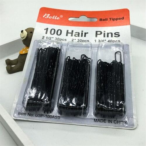 100 pcs 3 Sizes Ball Tipped Waved U Shaped Hairpins Barrettes Black Metal Hair Braid Updo Clips Women Hair Styling Accessories