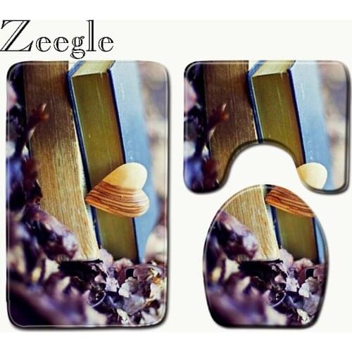 Zeegle Heart Pattern Printed Microfiber Rug Toilet Mat 3pcs Set Washing Machine Mat Shower Rug Bathroom Mats and Rugs