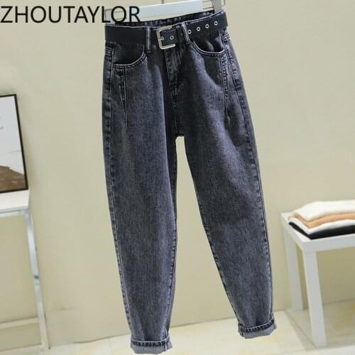 ZHOUTAYLOR Woman Jeans Zippers High Waisted Button Ankle-Length Trousers Femme Loose High Street Autumn New Harem Pants Female
