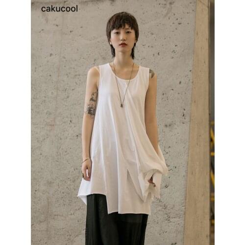 Cakucool 2019 Summer dark wind neutral irregular multi-wearing long long comfortable loose vest female