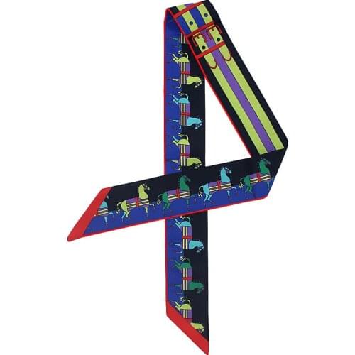 Summer Twill Silk Scarf Women Horse Print Tied Bags Hair Ribbons New Design Ladies Small Narrow Long Skinny Head Scarves