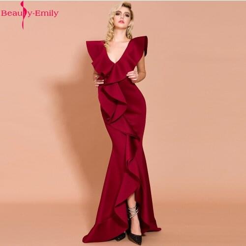 IFox 2020 Sexy V Neck Ruffles Sleeveless Solid Women Dresses Elegant Zipper Back Burgundy Stain Dress Vestidos Real Photo
