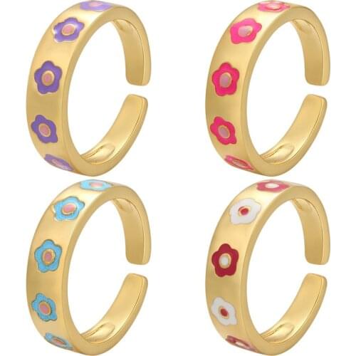Colorful Flower Enamel Dripping Oil Opening Ring for Women, Engagement ring, summer wedding Jewelry Gift