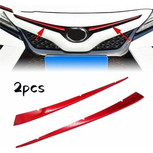 1 Pair Red Car Styling Front Grille Cover Center Mesh Trims Stainless Steel Decoration Accessories For Toyota Camry 2018 2019