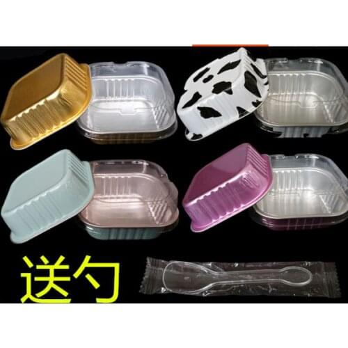 100 sets Square /love heart cake cups/ moon cake packaging trays / aluminum foil cake boxes with lids/spoons