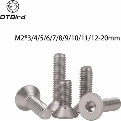 20pcs M2*3/4/5/6/7/8/9/10/11/12-20mm 304 Stainless Steel Flat Head Screw Bolt DIN7991 Flat Cup Screw Hexagonal Countersunk Screw
