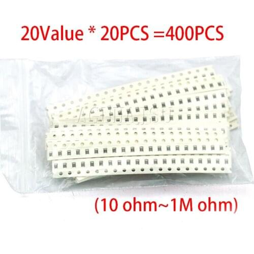 20Value * 20PCS =400PCS 0805 SMD Resistor Kit 1% 1/8W (10 ohm~1M ohm) component diy samples kit new and original