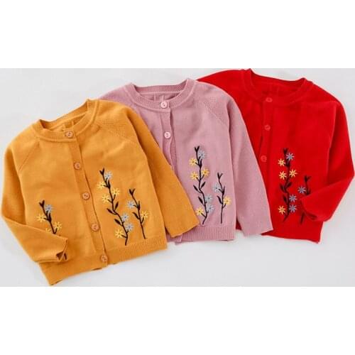 2018 Fashion Girl Knitted Sweater Flower Embroidery Knitting Cardigan Girls Kids Children Fall Winter Sweaters Outfit