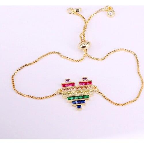 3PCS, Multi CZ Rainbow Charm Heart Bracelet for Women Jewelry