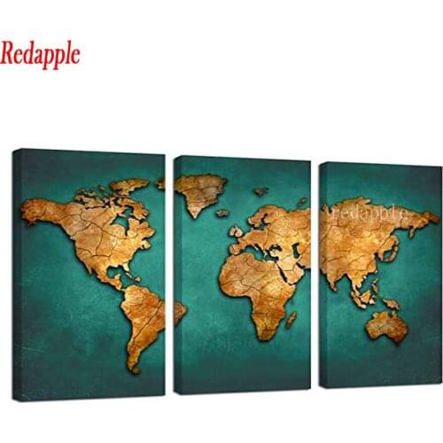 Full drill square Crystal Paintings Diamond Embroidery world map painting Full round 5d Diy diamond painting Diamond Mosaic 3pcs