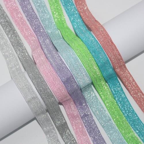 34 Colors 50 Yards Fold Over Glitter Elastic Band 5/8" 15mm Spandex Triming Shiny Ribbon Underwear Bra Clothes Garment Sewing
