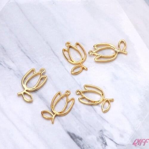 5Pcs Tulips Flower Metal Frame Pendant Open Bezel Blank Setting UV Resin Jewelry