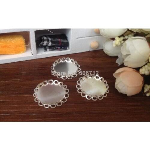 Free shipping!!! 100pcs 25mm Silver Plated Lace Bezel Cup Cabochon Mountings Pendant Trays