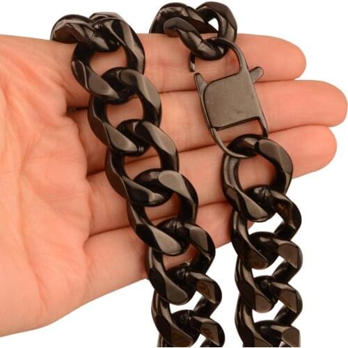 19MM Punk Hip Hop Jewelry Stainless Steel Black Tone Cuban Curb Chain Cool Mens Womens Necklace Or Bracelet Christmas Gift 7-40"