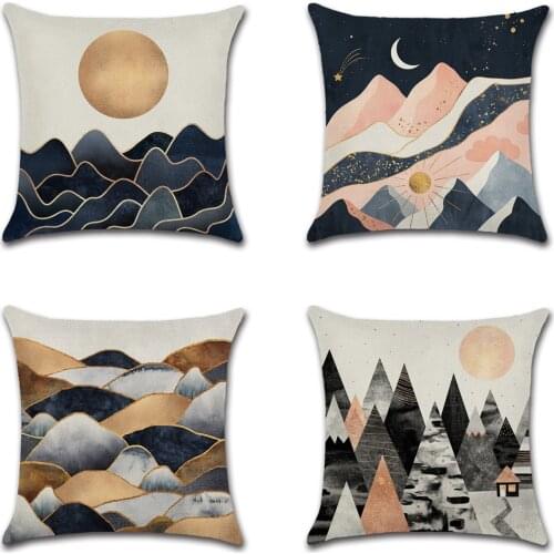 Pillow Case Geometric Mountains Pillow Cover Lighthouse Sailing Cushion Cover Home Decor Sun Moon Linen Sofa Car Pillowcase