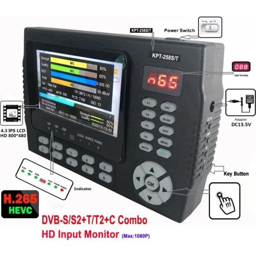 KPT-528S/T DVB-S2 DVB-T/T2 DVB-C Combo Digital Satellite Meter Finder h.265 vs kpt716ts satlink ws-6933 SATLINK ST-5150