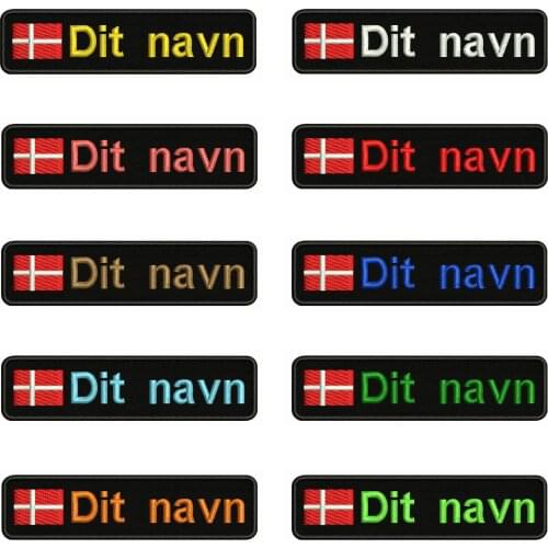 Danish flag Denmark 10X2.5cm Embroidery Custom Name Text Patch Stripes badge Iron On Or Velcro Backing Patches For Clothes