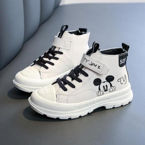 Disney Mickey Children Shoes Boys Girls Boots women PU Leather Casual Ankle Boots Kids Motorcycle Boot