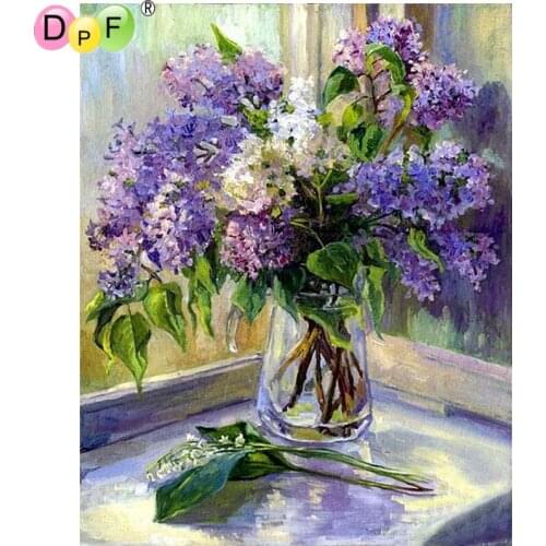DPF DIY Windowsill purple flower 5D diamond mosaic kit square diamond embroidery home decor diamond painting cross stitch crafts