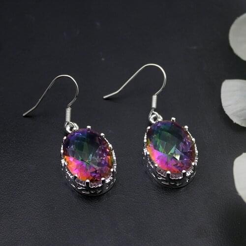 Hermosa Delicate Rainbow FireTopaz Silver Color Earrings For Women Fashion Jewelry 1 3/8 Inch ME072